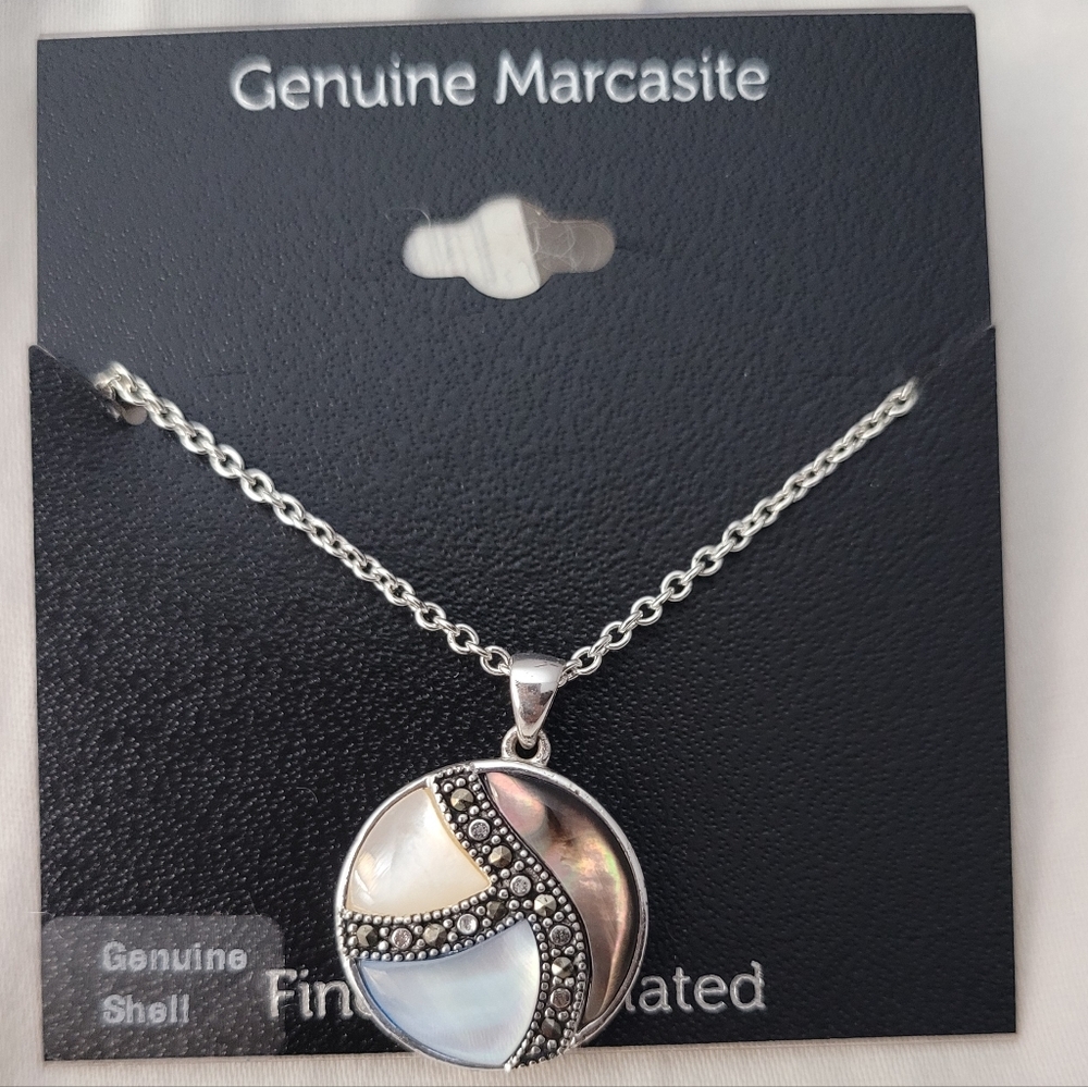 Genuine Marcasite Color Shell & Mother of Pearl 18"Pendant Necklace